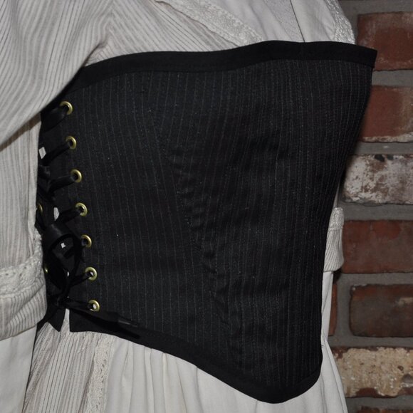 Handmade 2 sided, Lace-up, Bustier Corset, Floral Tapestry & Black Pin Stripe  M - Picture 6 of 9